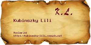 Kubinszky Lili névjegykártya